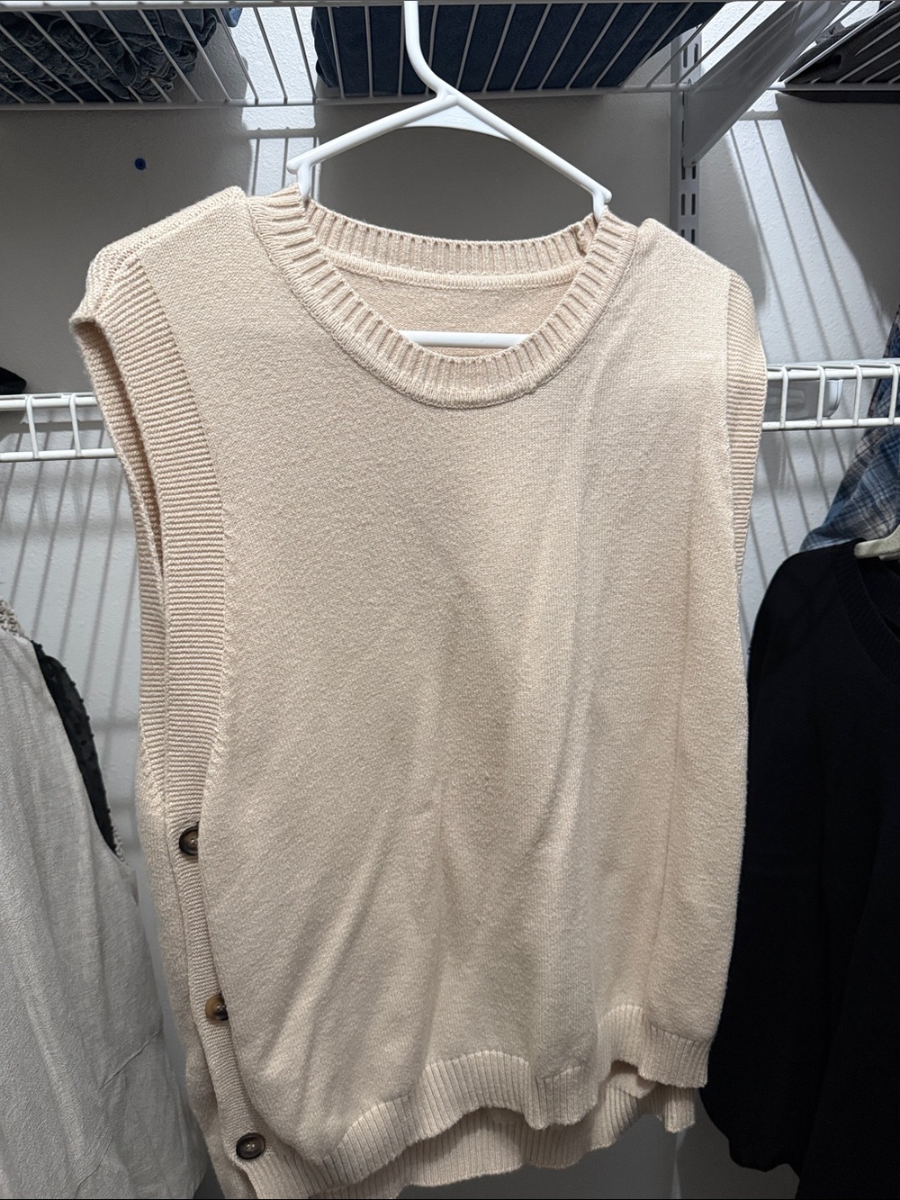 Sleeveless Knit Button-Side Vest in Cream
